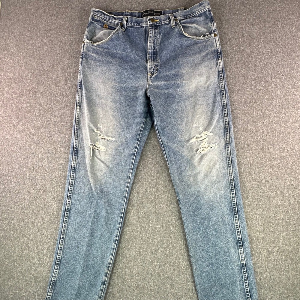 Wrangler Jeans Mens 36 George Strait Cowboy Cut Light Wash Distressed 31MGSHD